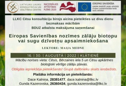 Mācības par bioloģiski vērtīgu zālāju apsaimniekošanu