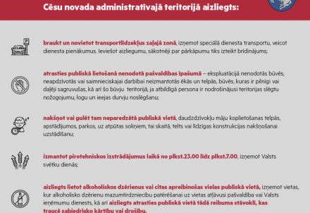 Atgādinājums par sabiedriskās kārtības noteikumiem Cēsu novada administratīvajā teritorijā