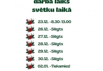 Līgatnes pilsētas bibliotēkas darba laiks svētkos