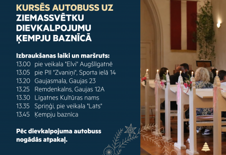 Kursēs autobuss uz Ziemassvētku dievkalpojumu Ķempju baznīcā
