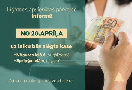 No 20.aprīļa uz laiku slēgta kase Līgatnē un Augšlīgatnē