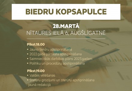 Kooperatīvā krājaizdevu sabiedrība "Līgatnes druva" sasauc biedru kopsapulci martā