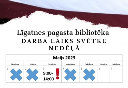 Izmaiņas Līgatnes pagasta bibliotēkas darba laikā