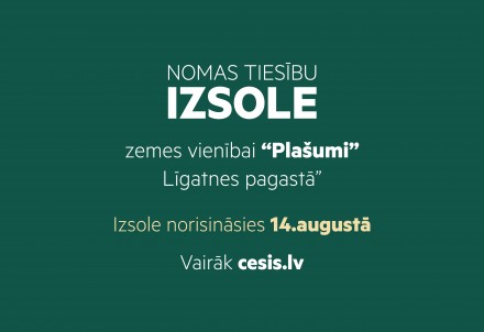 Nomas tiesību izsole zemes vienībai "PLAŠUMI" Līgatnes pagastā