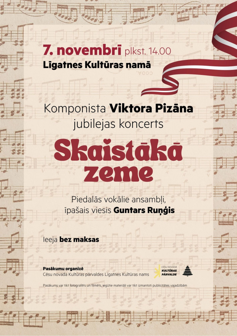 Komponista Viktora Pizāna jubilejas koncerts "Skaistākā zeme"